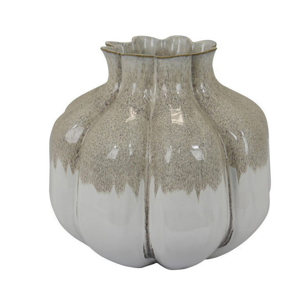 Benzara Roxy Rounded Vase With Scalloped Rim Multi Colored Ceramic 11 Inch -BM330159