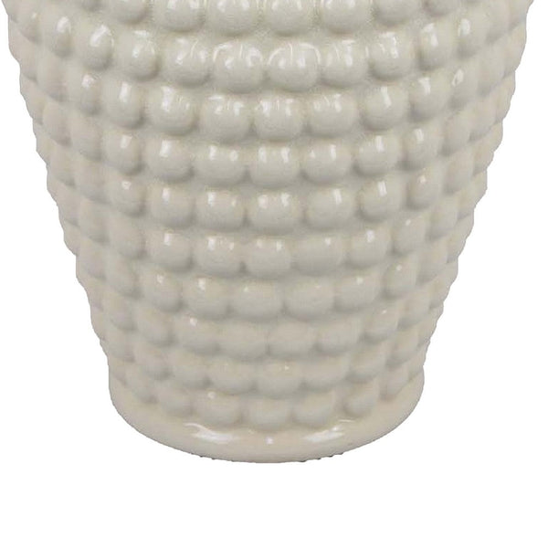 Benzara Rozie Round Vase With Bubble Texture Design White Ceramic 15 Inch -BM330143