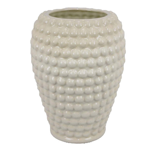 Benzara Rozie Round Vase With Bubble Texture Design White Ceramic 15 Inch -BM330143