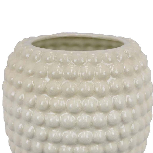 Benzara Rozie Round Vase With Bubble Texture Design White Ceramic 15 Inch -BM330143