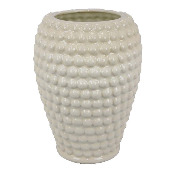 benzara Rozie Round Vase with Bubble Texture Design White Ceramic 15 Inch -BM330143