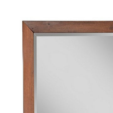 Benzara Rue 36 X 40 Rectangular Dresser Mirror Mahogany Wood Frame Warm Brown - BM284273