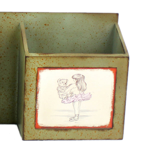 Benzara Rustic Horizontal Wall Organizer With 3 Slots And Metal Hooks Green - BM211066