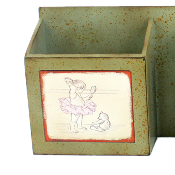 Benzara Rustic Horizontal Wall Organizer With 3 Slots And Metal Hooks Green - BM211066