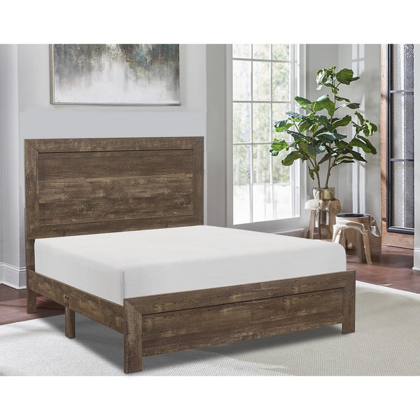 benzara Rustic Panel Design Wooden Queen Size Bed with Block Legs Support Brown - BM219066