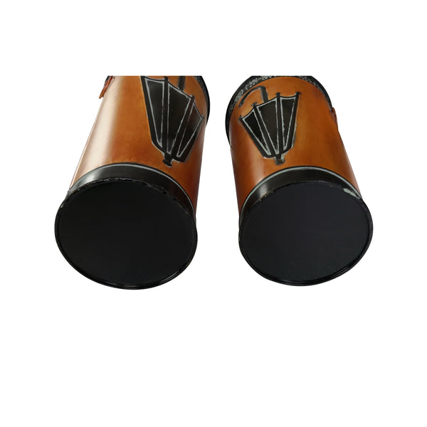 Benzara Rustic Umbrella Stand With Engraved Details Set Of 2 Brown - BM07627