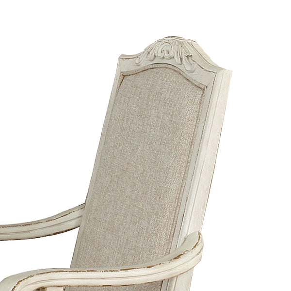 Benzara Rustic Wooden Arm Chair With Intricate Carvings Set Of 2 Antique White - BM235431