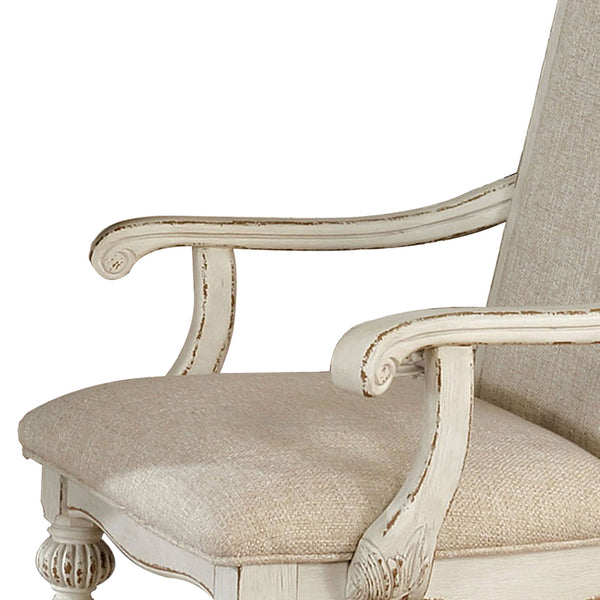 Benzara Rustic Wooden Arm Chair With Intricate Carvings Set Of 2 Antique White - BM235431