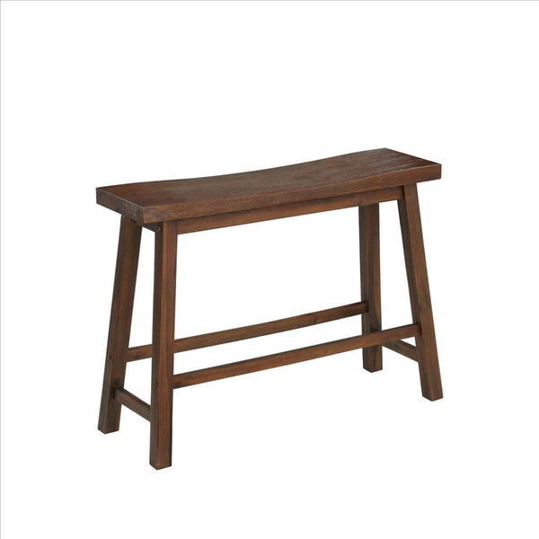 Benzara Saddle Design Wooden Bench With Grain Details Brown - BM239726
