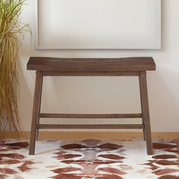 benzara Saddle Design Wooden Bench with Grain Details Brown - BM239726