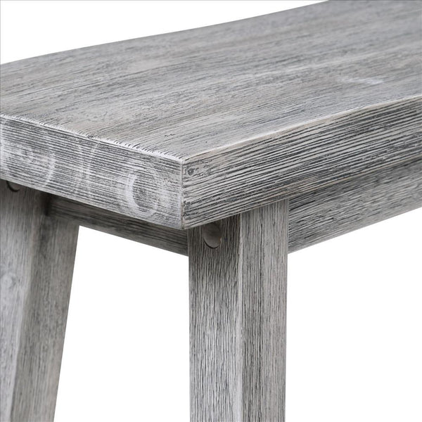 Benzara Saddle Design Wooden Bench With Grain Details Gray - BM239731