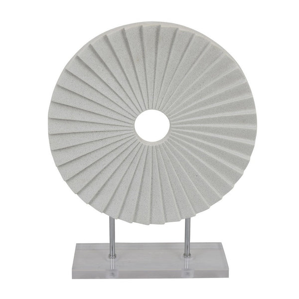 Benzara Saina Tabletop Decor White Acrylic Base 17 Inch Round Sunburst -BM331059