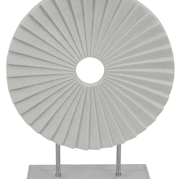 Benzara Saina Tabletop Decor White Acrylic Base 17 Inch Round Sunburst -BM331059
