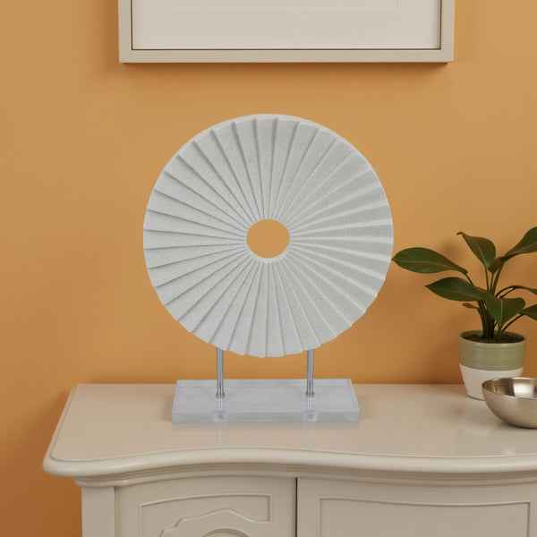 benzara Saina Tabletop Decor White Acrylic Base 17 Inch Round Sunburst -BM331059