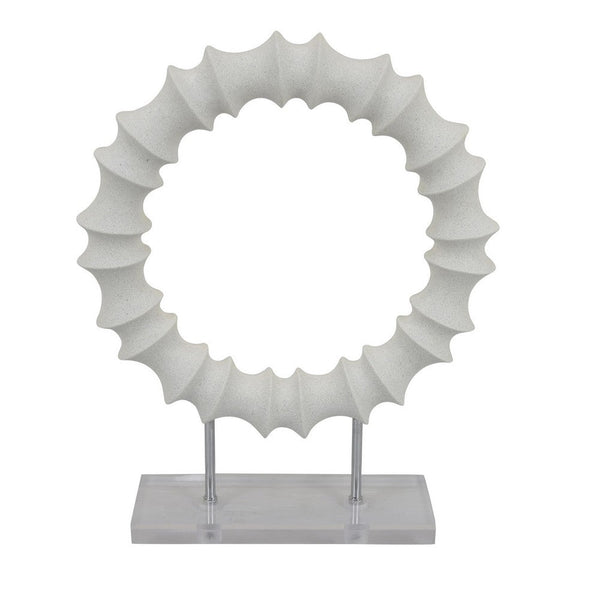 Benzara Saina Tabletop Decor White Acrylic Base 18 Inch Round Circle Pattern -BM331058
