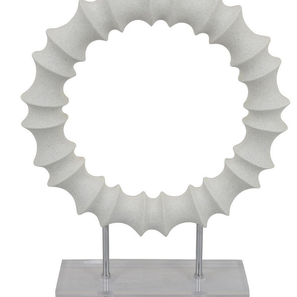 Benzara Saina Tabletop Decor White Acrylic Base 18 Inch Round Circle Pattern -BM331058