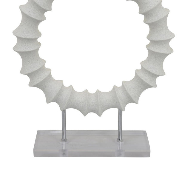 Benzara Saina Tabletop Decor White Acrylic Base 18 Inch Round Circle Pattern -BM331058