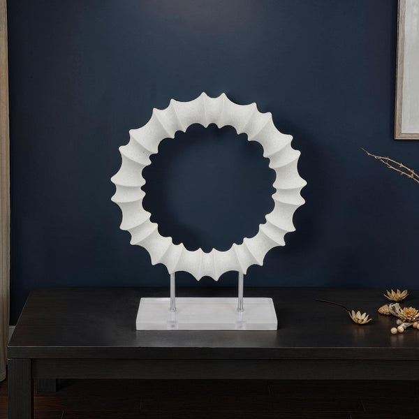benzara Saina Tabletop Decor White Acrylic Base 18 Inch Round Circle Pattern -BM331058