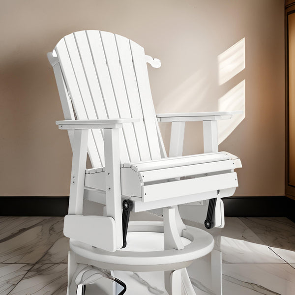 benzara Sami 31 Inch Outdoor Swivel Glider Chair Slatted Adirondack White Finish - BM315952