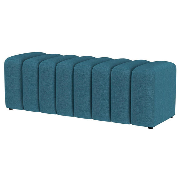 Benzara Sanna Accent Bench Modern Channel Tufted Peacock Blue 54 Inch -BM329656