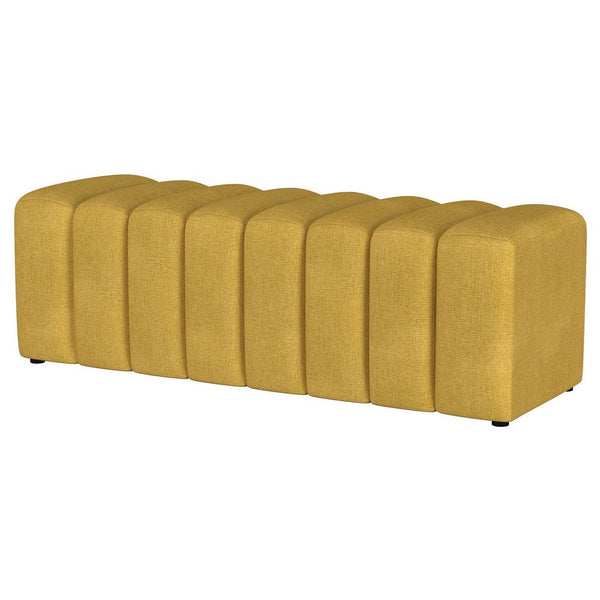Benzara Sanna Accent Bench Modern Channel Tufted Yellow Fabric 54 Inch -BM329655