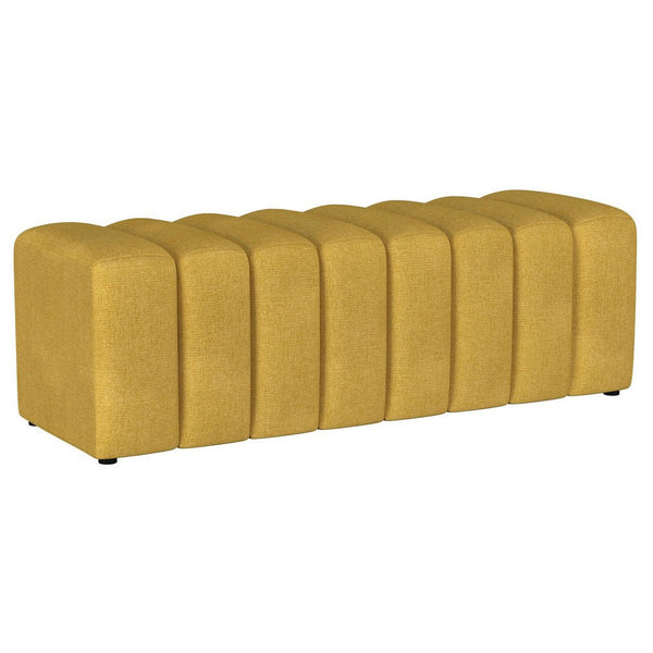 benzara Sanna Accent Bench Modern Channel Tufted Yellow Fabric 54 Inch -BM329655