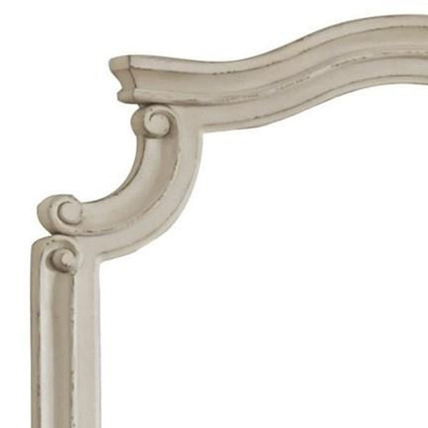 Benzara Scalloped Top Wood Encased Mirror With Molded Details Antique White - BM227370