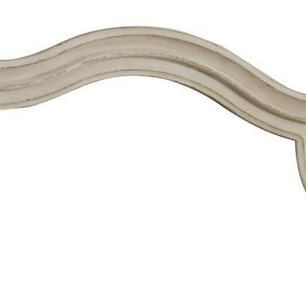Benzara Scalloped Top Wood Encased Mirror With Molded Details Antique White - BM227370