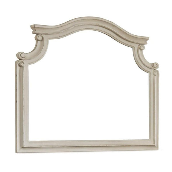 benzara Scalloped Top Wood Encased Mirror with Molded Details Antique White - BM227370