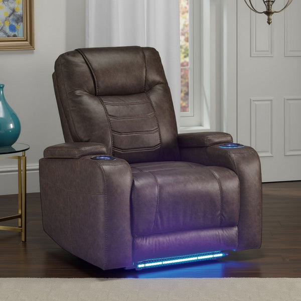 benzara Scon Power Recliner Chair 37 Inch LED Light Brown Faux Leather -BM328223