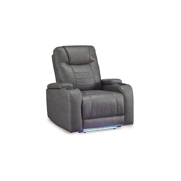 Benzara Scon Power Recliner Chair 37 Inch LED Light Gray Faux Leather -BM328222