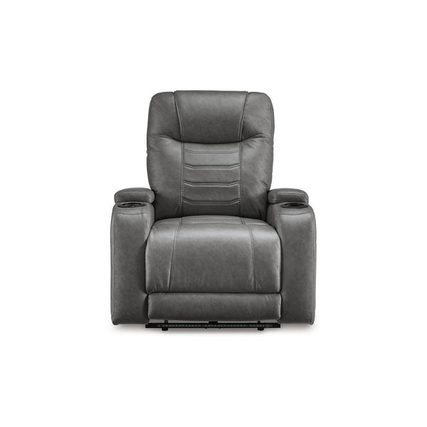 Benzara Scon Power Recliner Chair 37 Inch LED Light Gray Faux Leather -BM328222