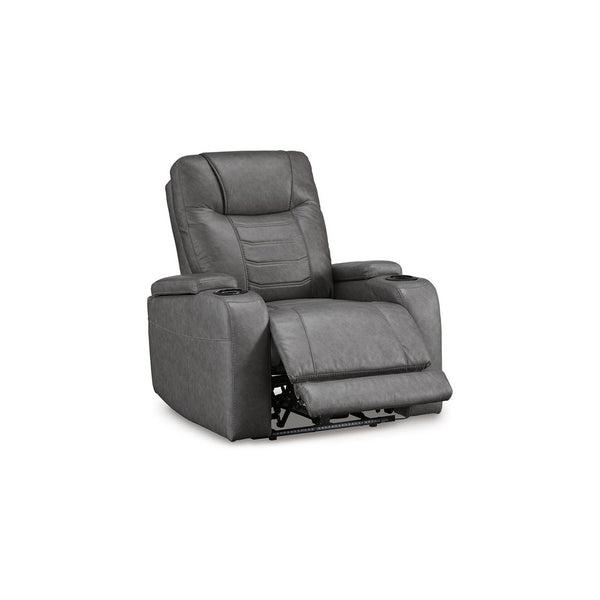 Benzara Scon Power Recliner Chair 37 Inch LED Light Gray Faux Leather -BM328222