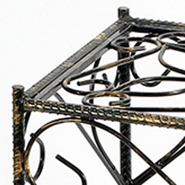 Benzara Scrolled Metal Frame Plant Stand With Square Top Large Black - BM216725