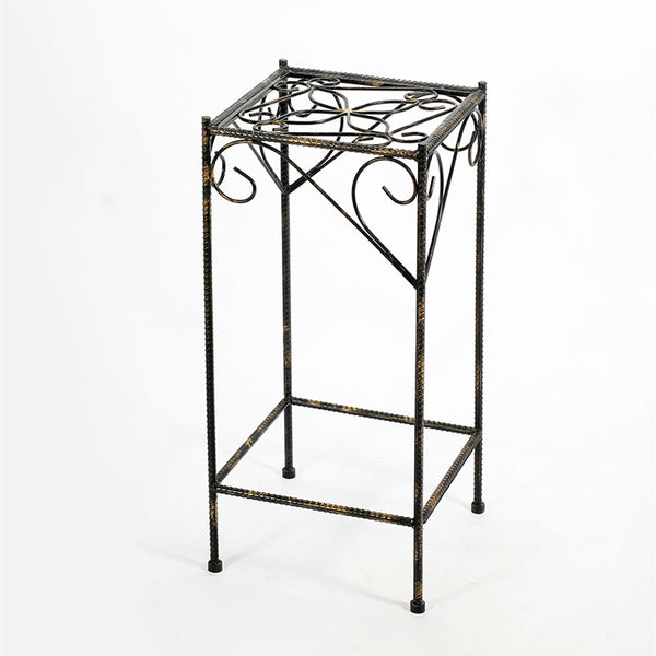 Benzara Scrolled Metal Frame Plant Stand With Square Top Large Black - BM216725