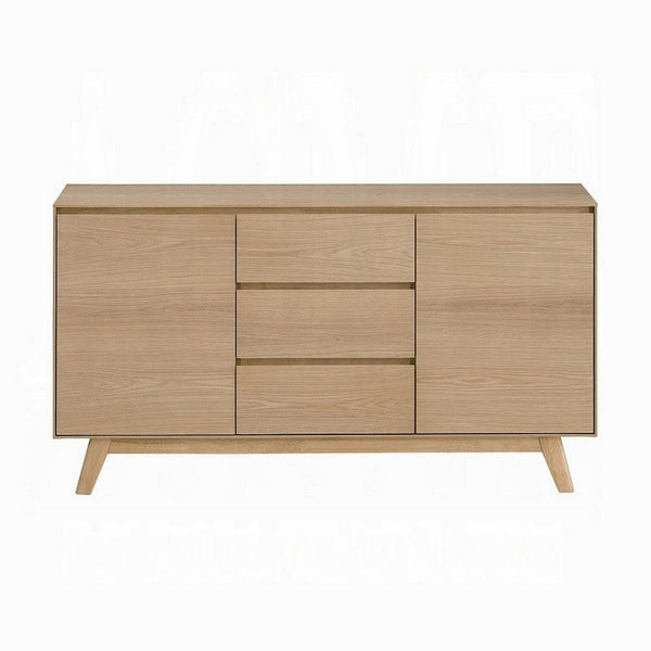 Benzara Semi Sideboard Buffet Console 3 Drawers 2 Cabinets Oak Brown Wood -BM324723