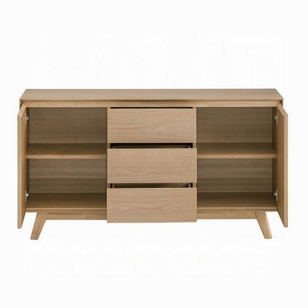Benzara Semi Sideboard Buffet Console 3 Drawers 2 Cabinets Oak Brown Wood -BM324723