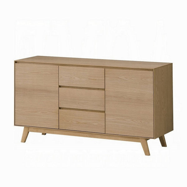 Benzara Semi Sideboard Buffet Console 3 Drawers 2 Cabinets Oak Brown Wood -BM324723
