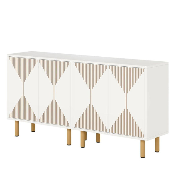 Benzara Serving Buffet Cabinet Sideboard Console 59 Inch 4 Doors Gold Legs -BM328620