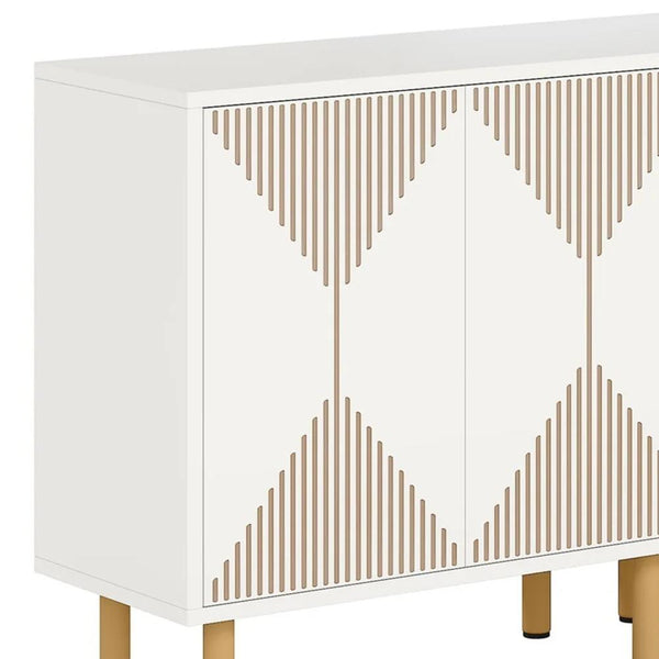 Benzara Serving Buffet Cabinet Sideboard Console 59 Inch 4 Doors Gold Legs -BM328620