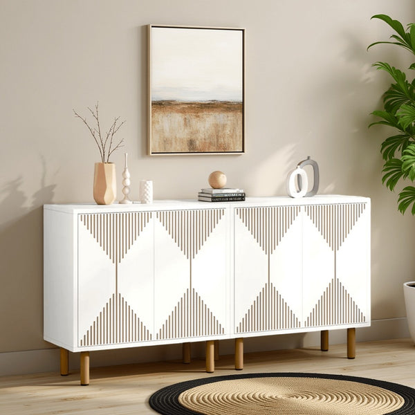 benzara Serving Buffet Cabinet Sideboard Console 59 Inch 4 Doors Gold Legs -BM328620