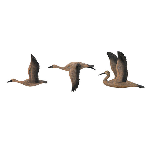 benzara Set of 3 Flying Geese Wall Decorations Pine Wood Rustic Weathered Brown - BM302563