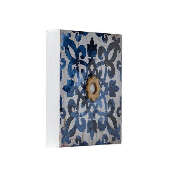 Benzara Set Of 4 Classic Framed Wall Decor Abstract Tile Design White And Blue - BM302672