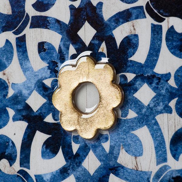 Benzara Set Of 4 Classic Framed Wall Decor Abstract Tile Design White And Blue - BM302672