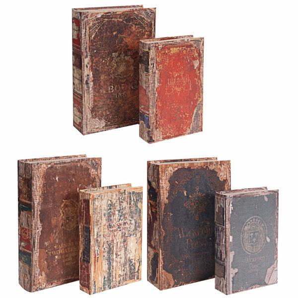 Benzara Set Of 6 Antique Distressed Book Boxes Multicolor 3 Assortment - BM154498
