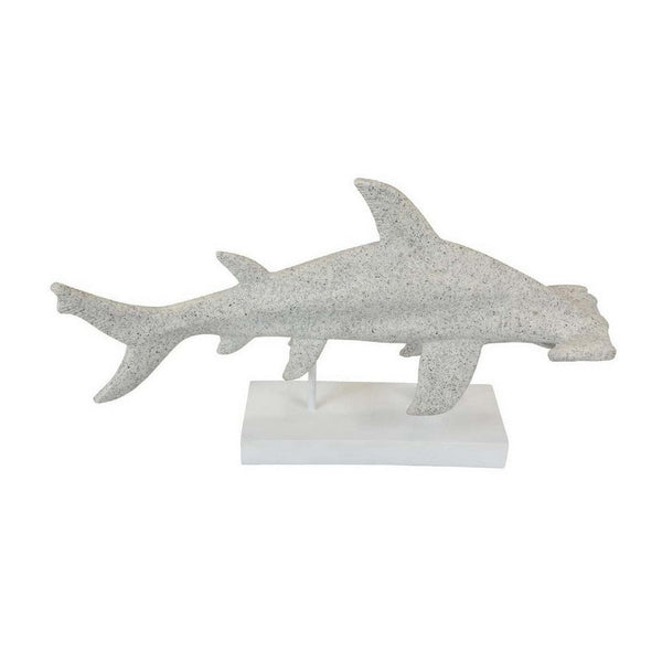 Benzara Shim Tabletop Decor Shark Inspired Design Texture White Resin 21 Inch -BM330179