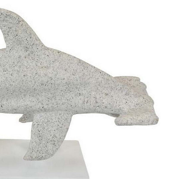 Benzara Shim Tabletop Decor Shark Inspired Design Texture White Resin 21 Inch -BM330179