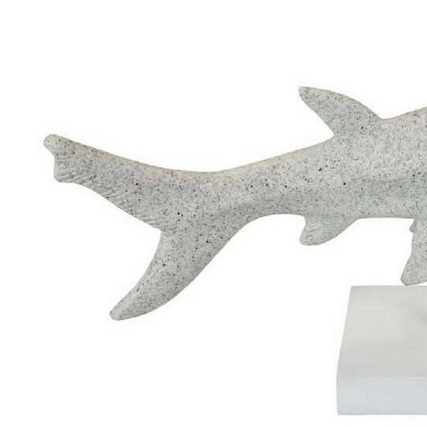 Benzara Shim Tabletop Decor Shark Inspired Design Texture White Resin 21 Inch -BM330179