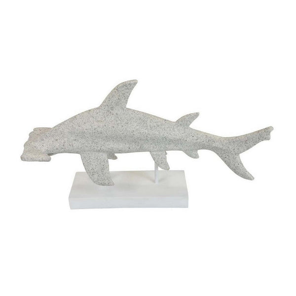 benzara Shim Tabletop Decor Shark Inspired Design Texture White Resin 21 Inch -BM330179