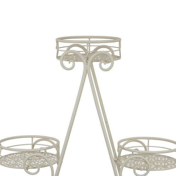Benzara Shin Plant Stand With 4 Drainable Pots Classic White Metal 33 Inch -BM330118